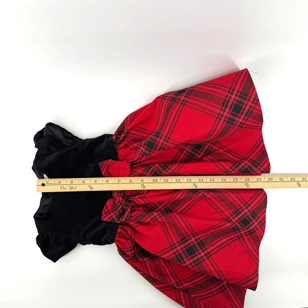 Gymboree Holiday Plaid Dress Girl 18-24m Red Black Velvet Festive 1st Christmas